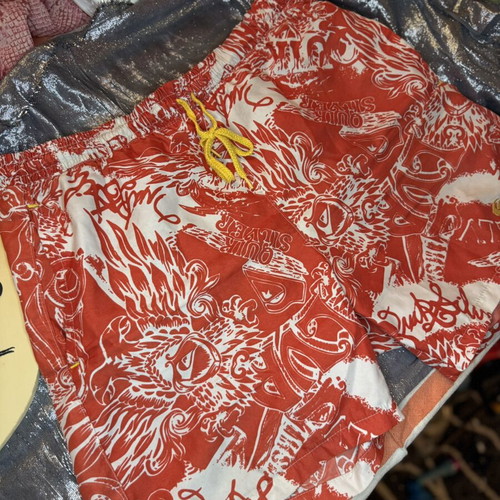 Quiksilver Men's Surf Swim Shorts used, red and white print, size M