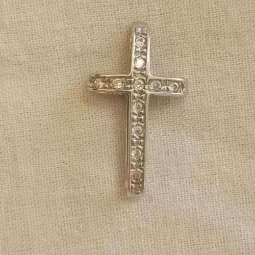 White gold cross with zircons used, 14 carat, 1.71 grams