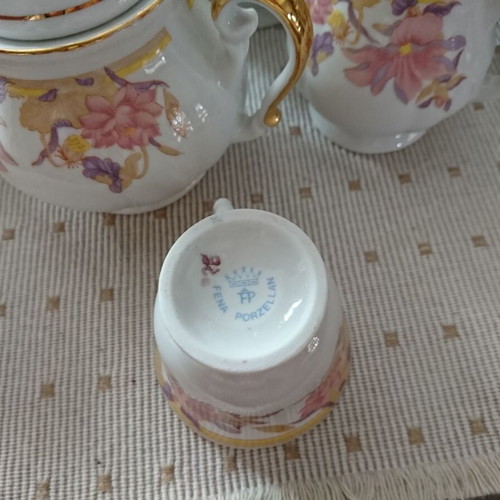 Fena vintage porcelain coffee set with floral and gold decoration
