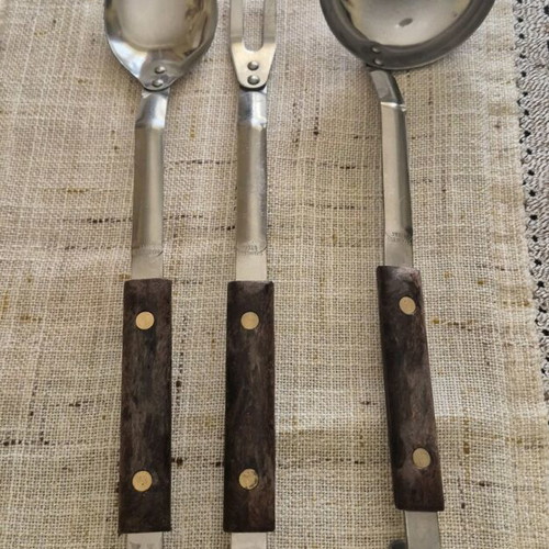Spoons and forks set of three used with wooden handle