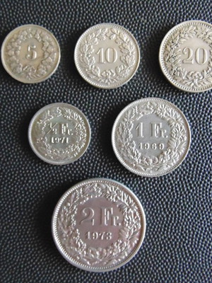 Σετ 6 νομισμάτων από Ελβετία μεταχειρισμένα, άριστη κατάσταση