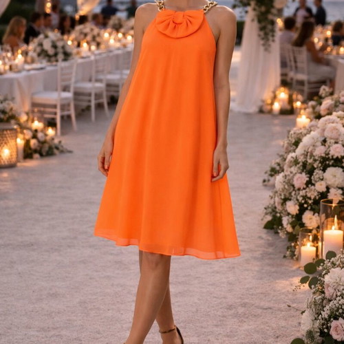 Danoff cocktail dress 100% silk like new, peach-coral color