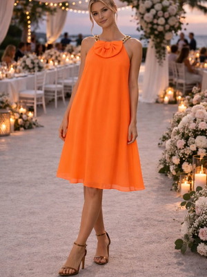 Danoff cocktail dress 100% silk like new, peach-coral color