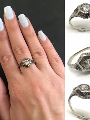 Δαχτυλίδι μονόπετρο vintage Art Deco 1920 με μπριγιάν και ζαφείρια