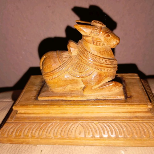 Wooden Nandi Figurine used, Hindu sacred bull collectible