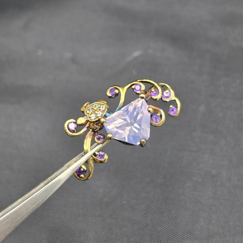 Vintage Brooch with Natural Amethyst & Topaz 13.95ct, Silver 925 Gold Plated