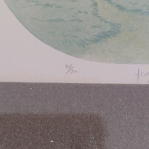 Hand-painted dry pastel painting in wooden frame like new