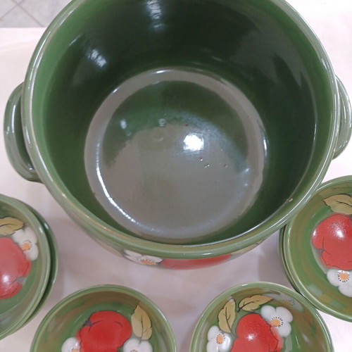 Punch set used ceramic Zeller Keramik Eden with red apple decoration
