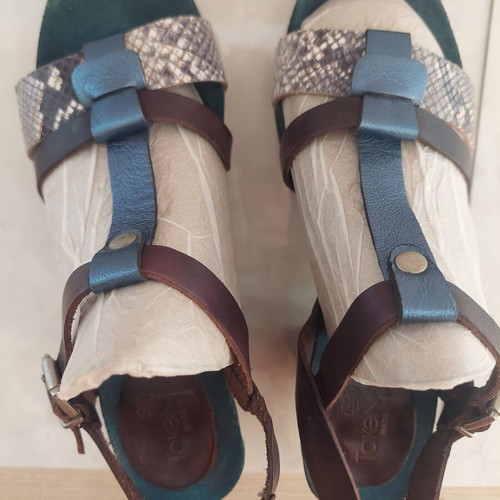 Take Me leather sandals used, blue and brown, size 37