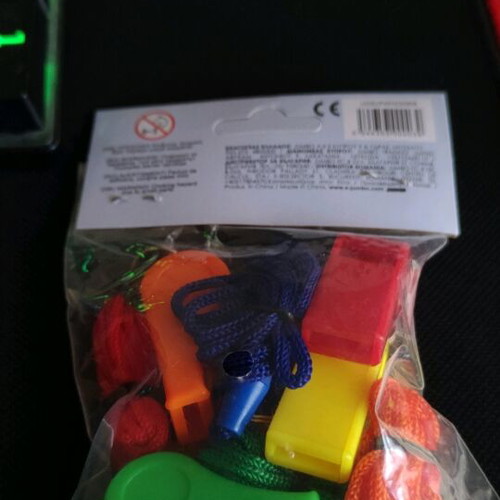 Plastic whistles pack of 5 new, assorted colors