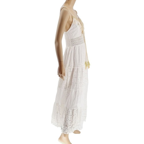 Pure long dress white with embroidery and knitted details, new, one size