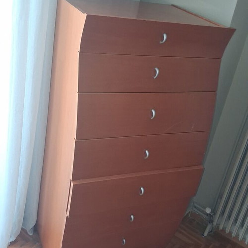 Bedroom furniture set: 2 nightstands and tall chest of drawers, cherry finish