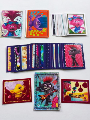 Topps Trolls and Panini Frozen stickers used, pack of 54 different