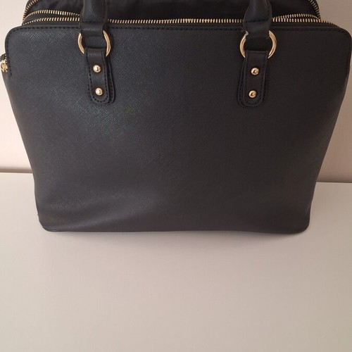 Black office laptop bag for women, saffiano faux leather