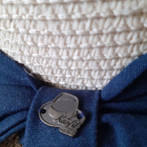 Karfil Straw Hat like new, beige with dark blue bow, size L