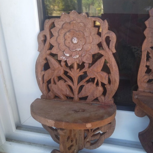 Handmade carved wooden decorative set used, 3 pieces, Sheesham wood