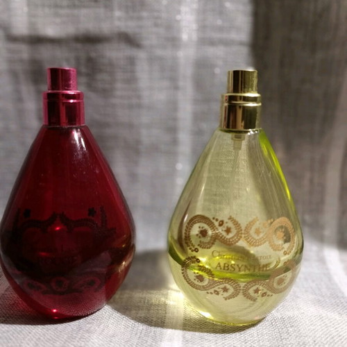 Christian Lacroix perfume bottles used, Absynthe and Rouge set