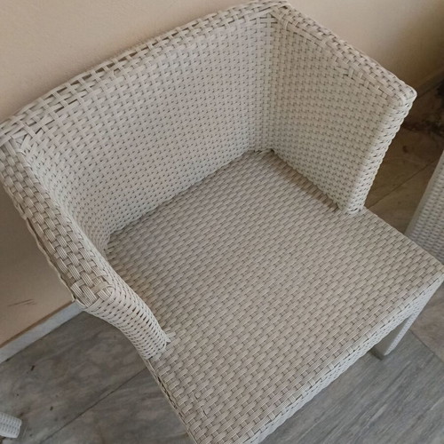 Ratan sofa and armchairs used, two-seater sofa with 2 armchairs