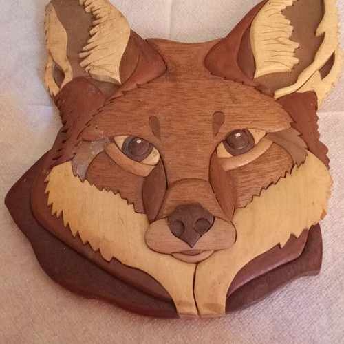 Intarsia Wall Art Fox Head hand crafted by Roger Bruneau like new
