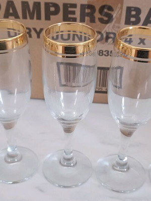 Vintage set of 6 classic gold flat champagne flutes new