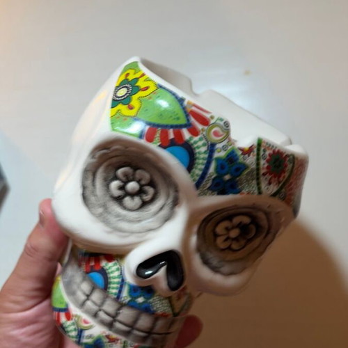 Ceramic Sugar Skull Ashtray Mexican Style
