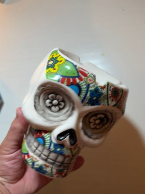 Ceramic Sugar Skull Ashtray Mexican Style