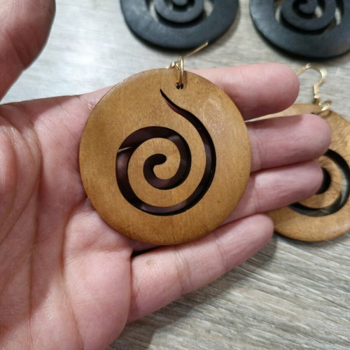 Wooden spiral earrings new, black and light brown, 2 pairs