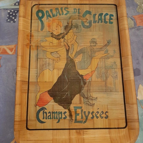 Vintage bamboo tray used with Toulouse Lautrec artwork