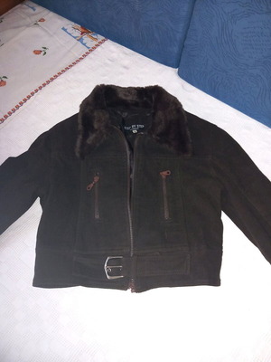 Women's suede jacket like new, short, brown with belt
