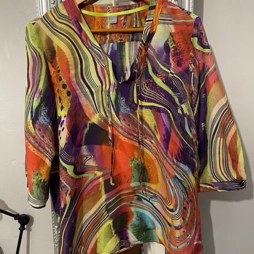 Erfo shirt tunic with psychedelic patterns like new, multicolor, size 44