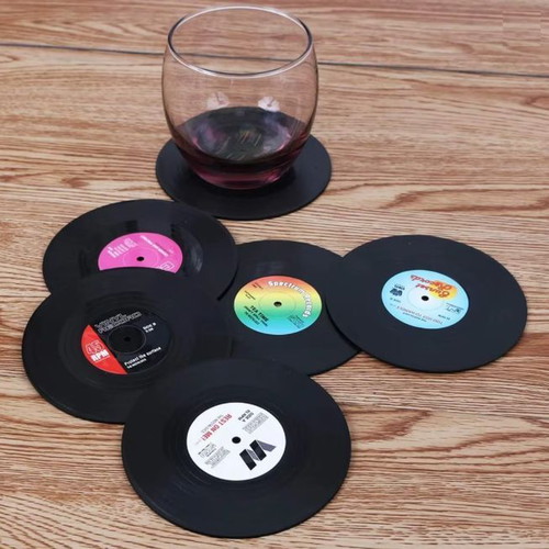 Set of 6 vinyl record coasters new, absorbent and non-slip