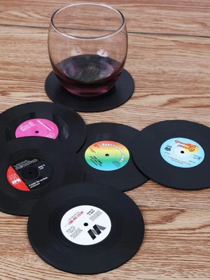 Set of 6 vinyl record coasters new, absorbent and non-slip