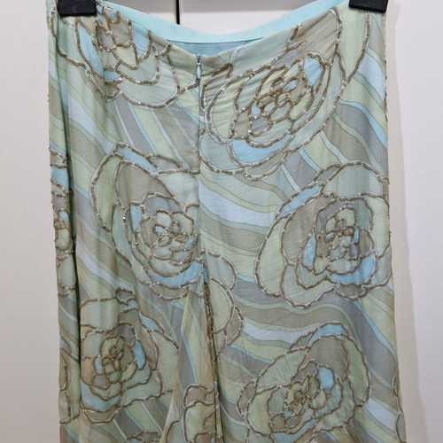 Zara silk skirt like new with embroidered sequins, beige and turquoise