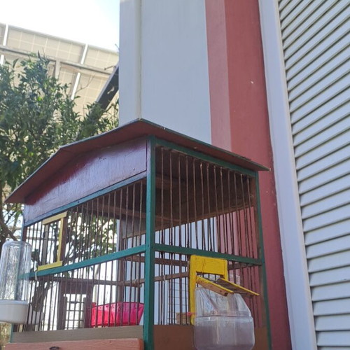 Handmade birdcage with feeder, waterer, nest, and egg holder