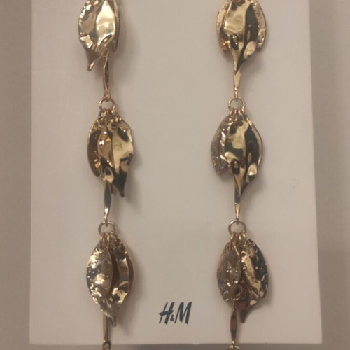 H&M Long Earrings New, 97% Recycled Steel, Gold Tone