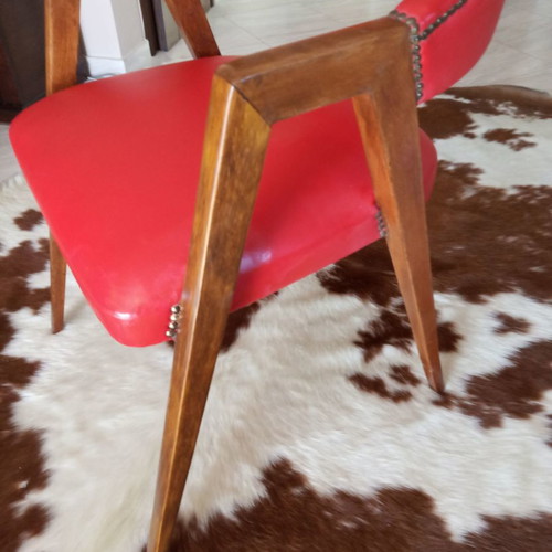 Danish armchair used with red leatherette restored