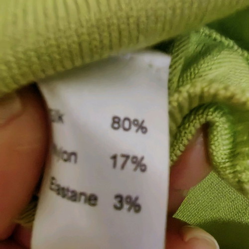 Knitted top used green lime with green pearls, size S
