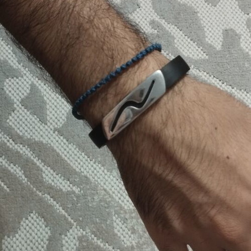 AGMA 925 Silver Bracelet with Black Rubber, Vintage Unisex