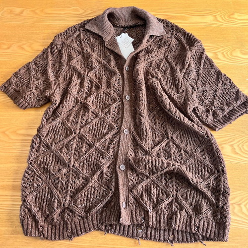 Zara men's knitted short-sleeve shirt cardigan, brown chocolate