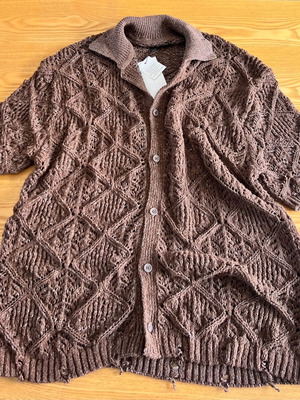 Zara men's knitted short-sleeve shirt cardigan, brown chocolate