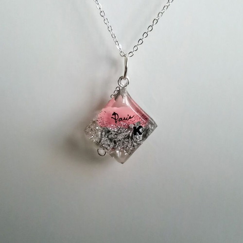 Handmade necklace "K" new, pink and silver