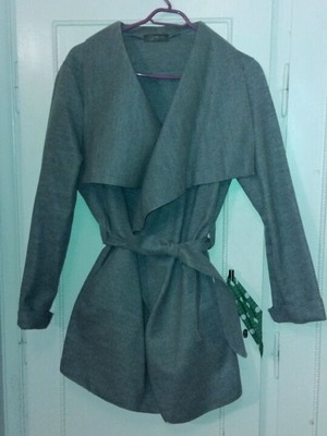 OWTWO gray coat jacket with belt and asymmetric lapel like new