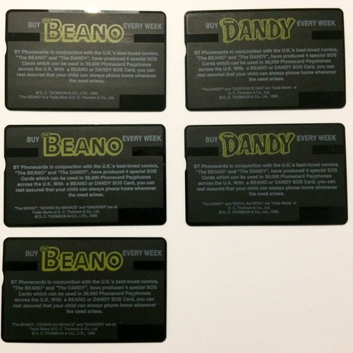 England phone cards 5 used Saved by the Beano / Dandy 1995