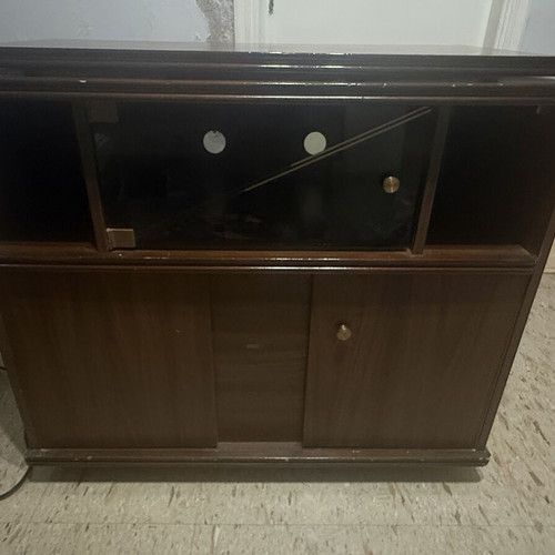 Classic wooden TV stand with storage, dark walnut