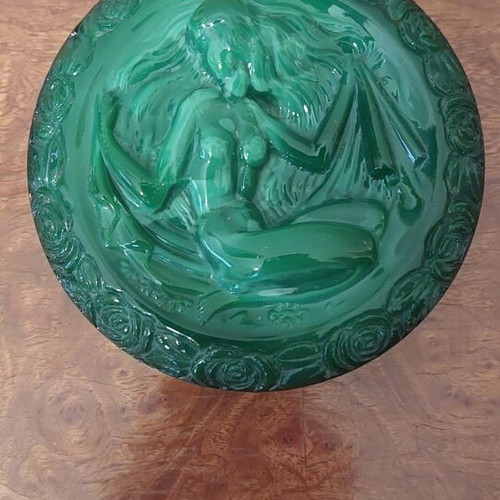 Art Deco Malachite Jewelry Box Powder Case 1930, like new