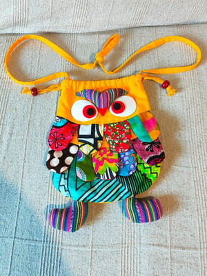 Handmade owl kids bag colorful like new, crossbody