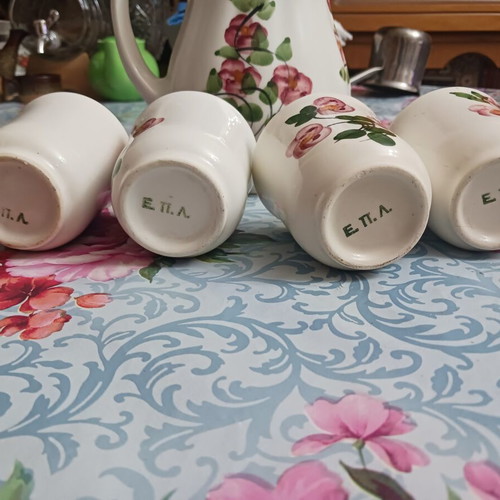 Porcelain set 6 glasses and 1 jug floral design like new