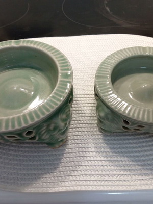 Vintage Korean ceramic ashtrays set, green celadon