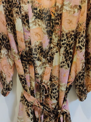 Negligee pink, salmon and leopard with semi-transparent rayon fabric, like new