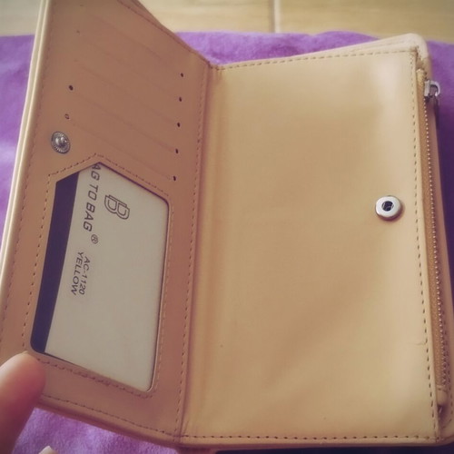 A To Z Greek wallet with multiple card slots, ochre color
